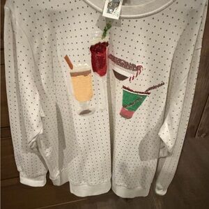 QUEEN OF SPARKLES White Sweatshirt with Colorful Sequin Drink Motifs